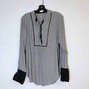 Free People Black & White Stripe Long Sleeve Blouse S